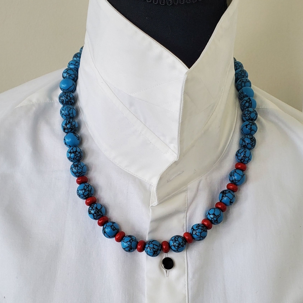 Blue and Red Turquiose Beaded Necklace